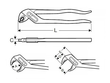 Сантехнические клещи, тип SPK, габариты