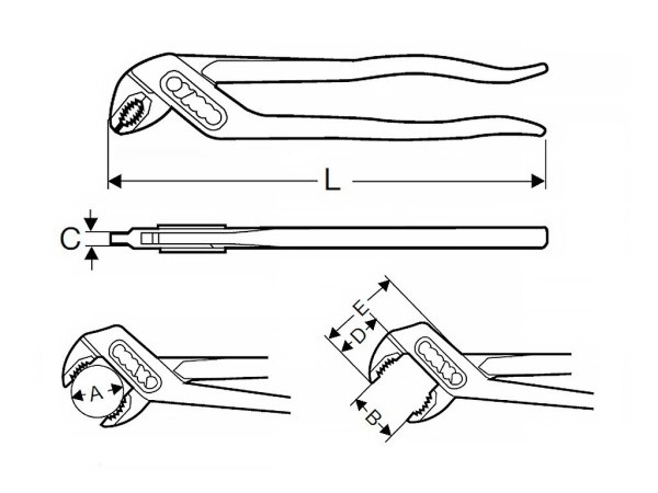 Сантехнические клещи, тип SPK, габариты
